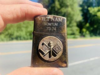 Rare Vintage Brass Viet Nam,  Komtun 73 - 74 Zippo Lighter Inscribed On Back
