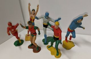 6 1966 Ideal Figures Superman Batman Robin Wonder Woman Flash Aquaman Rare Set