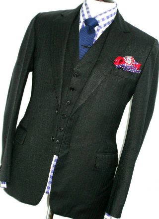 Rare Vintage 1990s Style Gangster Bespoke Custom Made 3 Piece Suit 40r W34 X L31