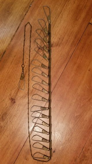 Rare 18 Hook,  70 " Inch Mill Run Fish Stringer Twisted Brass Patina Cleve Oh