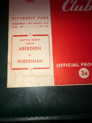 Rare1959/60 Reserve League Cup Prog Aberdeen v Hibernian Hibs 2