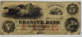 1858 Pascoag,  Rhode Island The Granite Bank $5 Obsolete Currency Rare