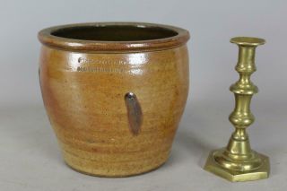 A Rare Small 19th C Stoneware Handeless Crock Signed " F.  H.  Cowden Harrisburg "