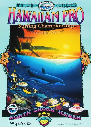 Vintage 1994 Wyland Art Hawaiian Pro Surfing Contest Very Rare Poster