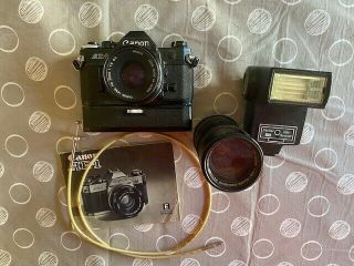 Rarely Canon Ae - 1 Camera,  Vivitar 70 - 150 Mm Telephoto Lens,  And Flash
