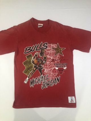 Vintage 90s Rare Nba Michael Jordan Chicago Bulls Nutmeg T Shirt Sz L