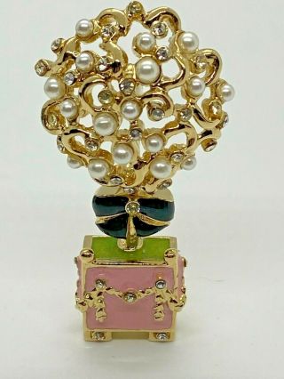Vintage St.  John Pink Enamel Faux Pearl Gold Tone Topiary Brooch Rare