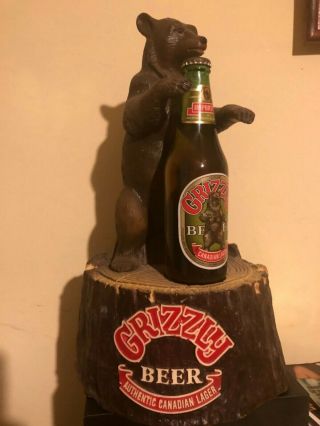 Rare Vintage Grizzly Bear Beer Bar Display Advertising Statue W/ Bottle 16 " X8 "