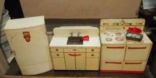 Rare Vintage Wolverine Metal Kitchen Set,  Stove,  Refrigerator,  Cabinet Sink