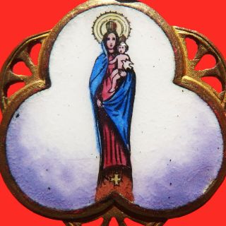 Rare Our Lady Of The Pillar Enamel Bronze Medal Old Spanish Charm Pendant