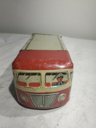 VINTAGE WEST GERMANY ARNOLD FRICTION TIN TOY BUS A - 830 50 ' s 8 5/8 