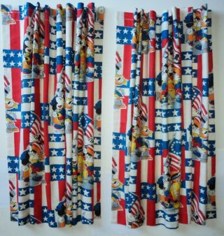 Rare Vintage Walt Disney Productions 1776 Curtain 2 Panels Fabric Mickey Mouse