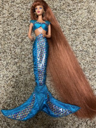 Vintage Rare 1995 Jewel Hair Mermaid Midge Doll Longest Red Hair Ring Earrings