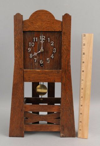 Rare Small Antique Haven Arts & Crafts Mission Oak Mantle Clock,  Nr