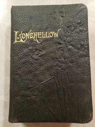 Henry Wadsworth Longfellow Poems Book Leather Antique Vintage Gilded Rare