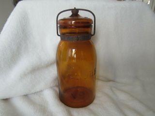 Rare Yellow Amber Globe Quart Fruit Jar W/ Matching Lid - May 25,  1886