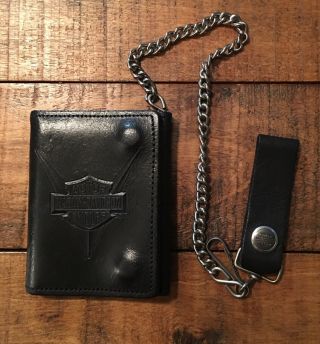 Rare Vintage Harley Davidson Leather Trifold V - Twin Wallet Chain Usa
