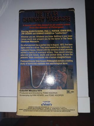 The Texas Chainsaw Massacre VHS 1974 Rare Vintage Horror Movie Cult Classic 3