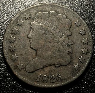 1826 Usa Classic Head 1/2 Half Cent Rare American Copper Coin