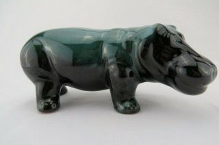 Vintage Rare 1970s Blue Mountain Pottery Canada Green Drip Glaze Hippopotamus.