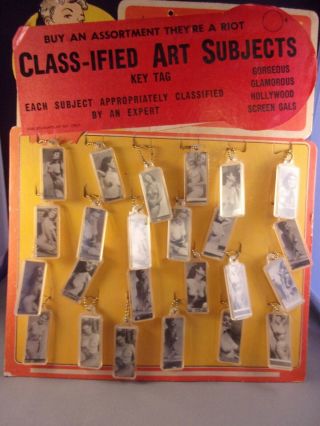 Vintage Full Display Board Of 24 Key Chains Of Topless Women Rare Burlesque