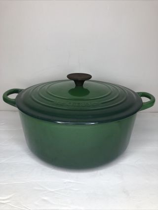 Vintage Le Crueset 26 5.  5 Qt Round Enamel Dutch Oven Emerald Green Rare
