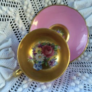 Rare Paragon Double Warrant Rose And Gold Cup And Saucer