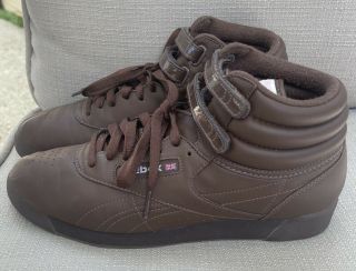 Womens Vintage Reebok Classics High Top Brown Leather Shoes Sneakers Sz.  9 Rare