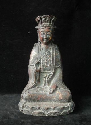 Rare Old Chinese Gilt Bronze " Guanyin " Buddha Seated Statue Mark