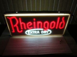 Rheingold Extra Dry Beer Sign Lighted Double Sided Cheers Salute Salud Very Rare