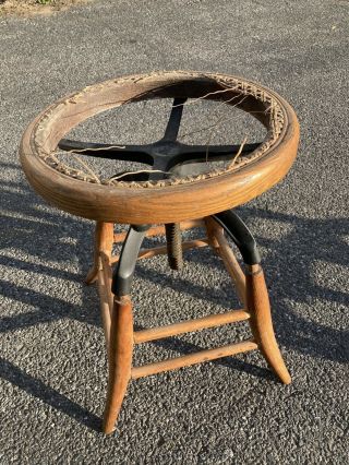 Rare Small Oak Swivel Drafting Stool Industrial Child Size Antique Vintage