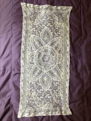 Stunning Rare Antique French Normandy Lace Runner 47 1/2 " L X 14 " W