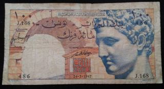 Tunisia Tunisie Algeria Algerie 100 Franc 1947 HermÈs Rare (view Photos)