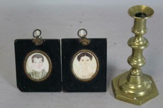 Rare Miniature 19th C Watercolor Paper Portraits Of A Young Man & Woman