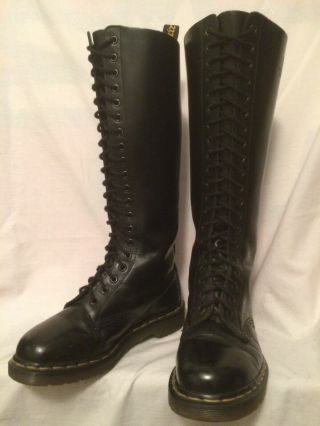 Rare Dr Martens 1420 Made In England Black Leather 20 Eye Boots Uk6 Eu39