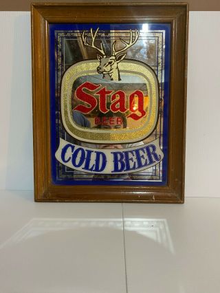 Vintage Stag Beer “cold Beer” Mirror - Rare 19 " X 15 "