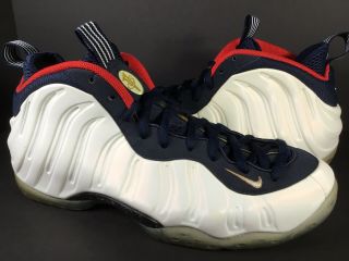 Nike Air Foamposite One Prm Olympic White Navy Blue Red Mens Size 11.  5 Rare