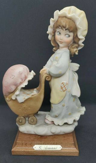 Rare Giuseppe Armani Figurine 1984 Florence Studio Girl With Baby Carriage Pram