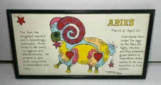 Vintage 1968 Margot Johnson Rare Aries Ram Zodiac Pop Art Print Framed Astrology