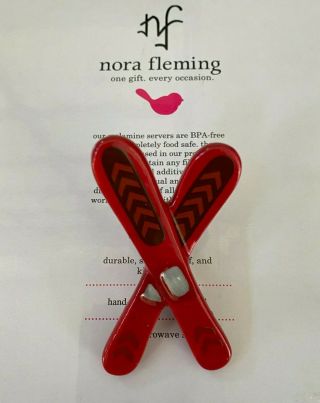Nora Fleming Mini Red Skis Retired Skiing Snow Rare