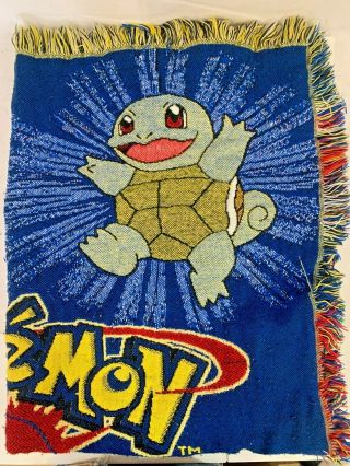 Vtg Pokémon Blanket Knitted Tapestry Nintendo 90s 58 " X44 " Rare Bright Colors