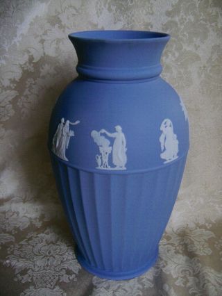 Large Rare Wedgwood Blue Jasper Ware 9 1/2 " Fluted Vase