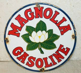 Magnolia Gasoline Motor Oil Vintage Style Porcelain Signs Gas Pump Plate