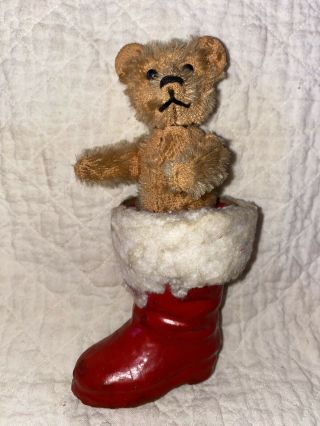 Antique Rare Schuco Perfume Bear In Paper Mache Boot