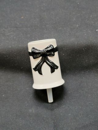 Nora Fleming Mini White With Black Bow Toothpick Holder Rare And Retired