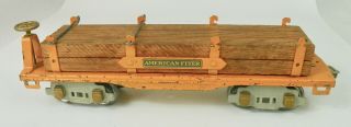 American Flyer Tin Pre - War O Gauge Log Car W/ Lumber Load - Rare Orange Color