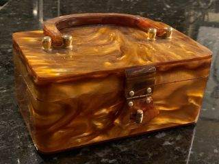 Vintage 50s Copper Swirl Lucite Box Purse - Stunning Cute Style Rare Htf