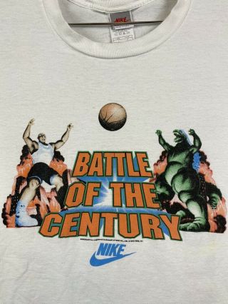 Vintage 1992 Nike Barkley Vs Godzilla T - Shirt 90s L Battle Of The Century Rare