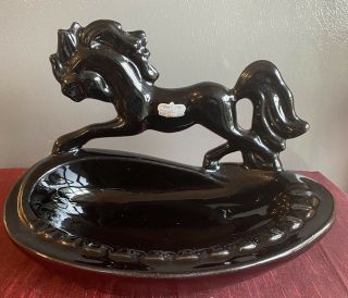 Rare Vintage Royal Haeger Black Stallion Ashtray W Sticker Hollywood Regency