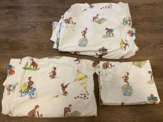 Pottery Barn Kids Rare - Curious George Cotton Sheet Set W/ Pillow Case Twin